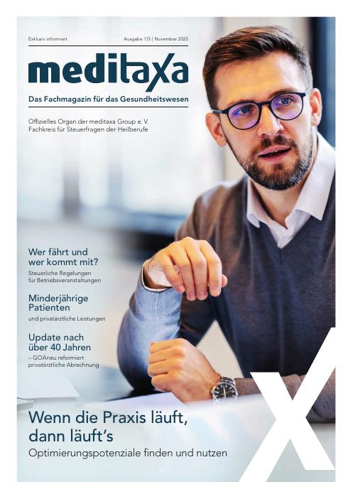 Titelseite meditaxa Ausgabe 115, November 2025